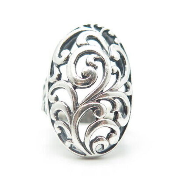 925 Sterling Silver Vintage Floral Swirl Dome Ring Size 8 - Picture 3 of 9
